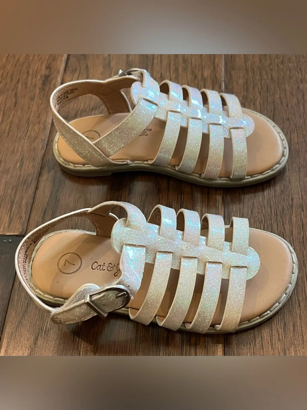 Adorable Cat & Jack Girls' Glitter White Strappy Sandals - Size 7